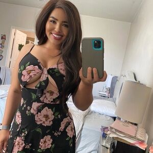 Floral Black Dress with Pink Flowers
